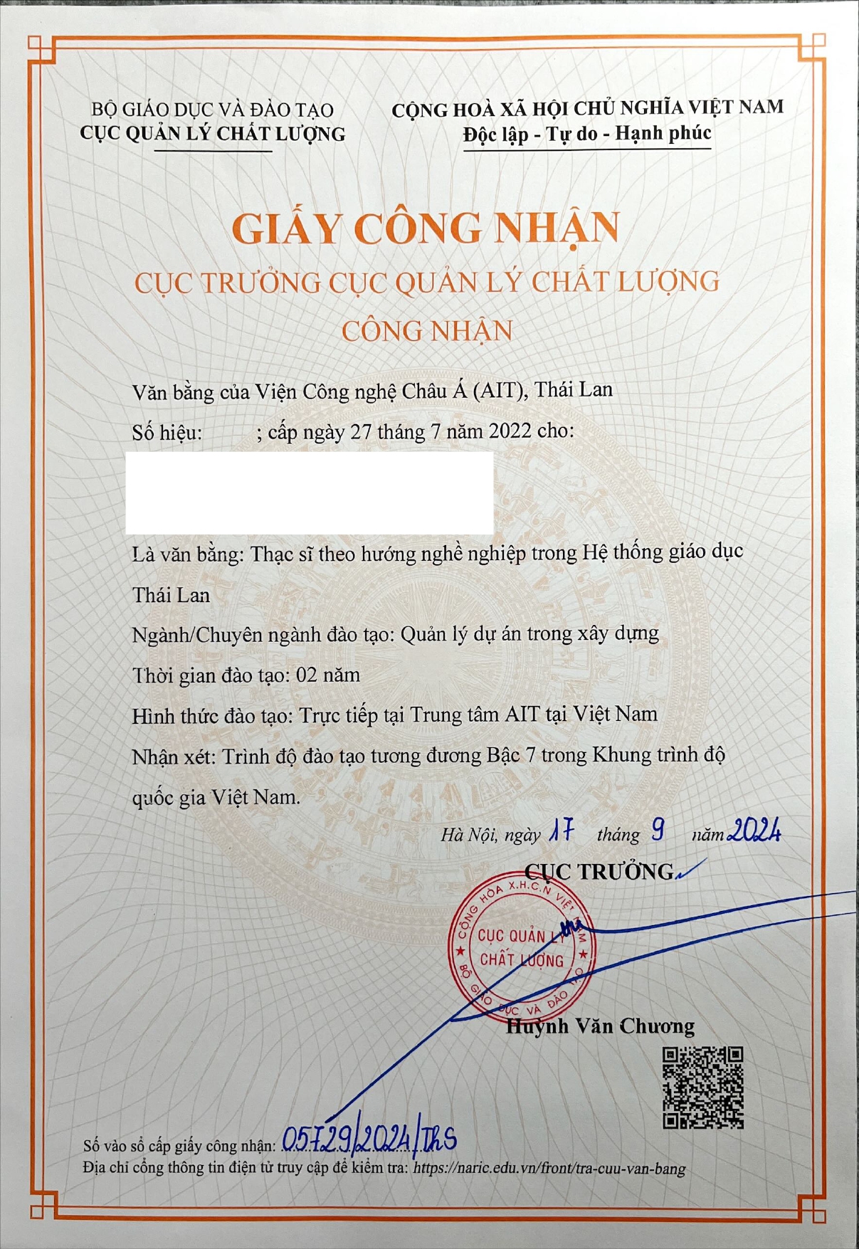 Giấy công nhận văn bằng AIT